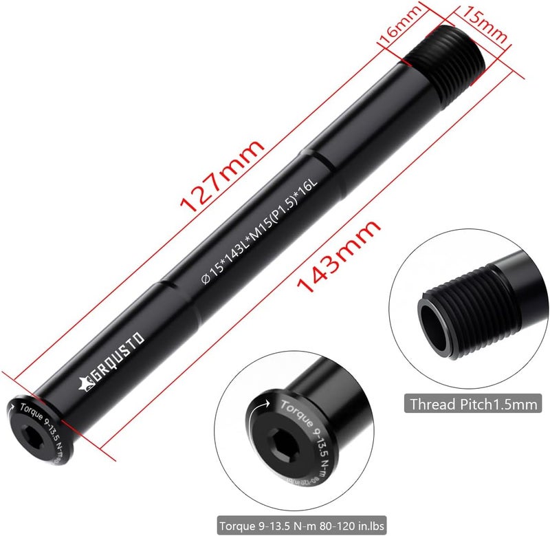 GRQUSTO 1.5mm Thread Pitch Front Rear Thru Axles for Road Mountain Bicyle Suspension Forks Rigid Forks and Bike Rear Frame, 6061 Aluminium Alloy Boost Through Axle: 15mm x 125mm to 175mm Includes 4 Lengths - Image 2